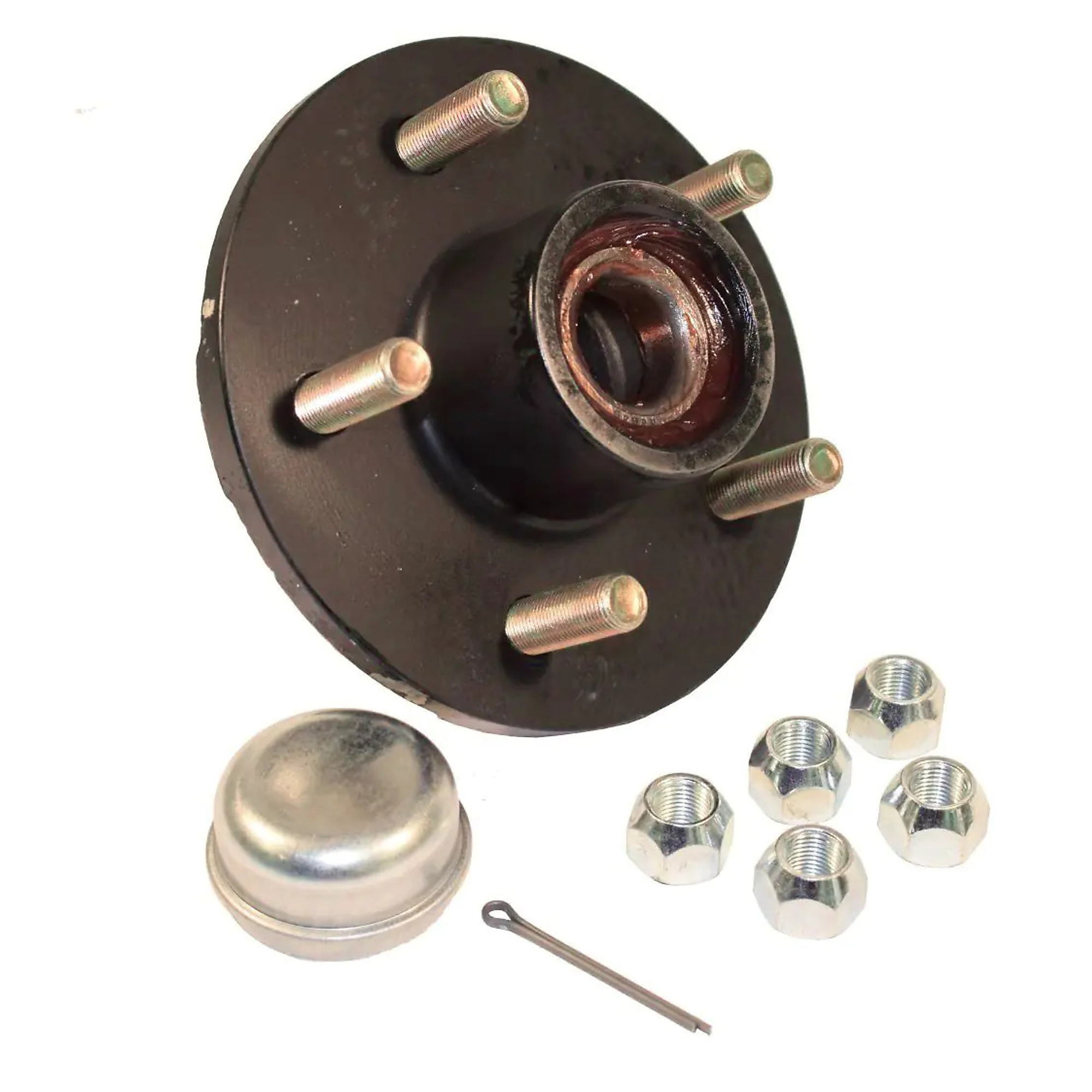 Rigid Hitch, Pre-Greased 5-Bolt Trailer Hub Assembly for 3500 lb Axles, 5-Bolt on 4-1/2 inch Bolt Circle, 1750 lbs Capacity designed for 1-3/8" to 1-1/16" Tapered Spindles, Model# RHI-H-1000-PG
